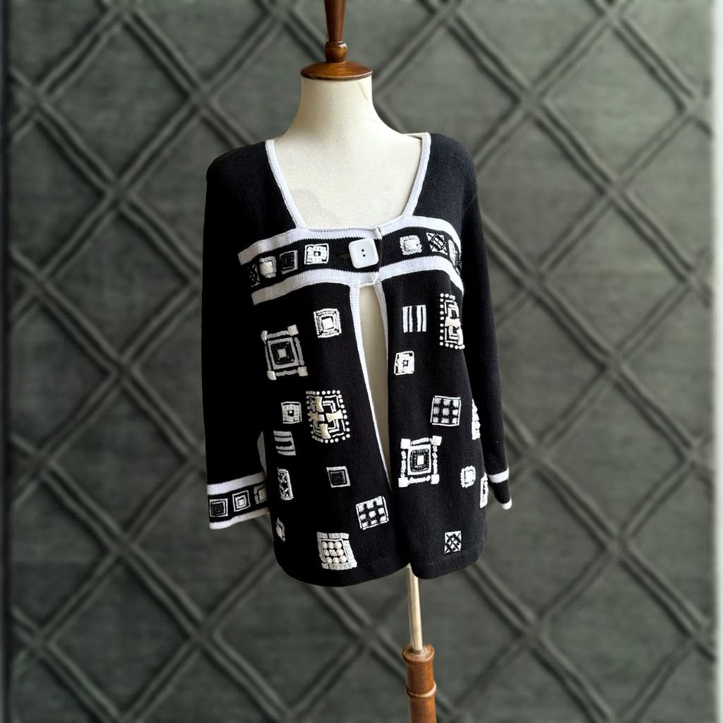 Vintage VINTAGE Design Options Sweater Women Cardigan 3/4 Sleeve Black White Designer Philip & Jane Gordon L Med Womens Size L / US 10 / IT 46 - 1 Thumbnail