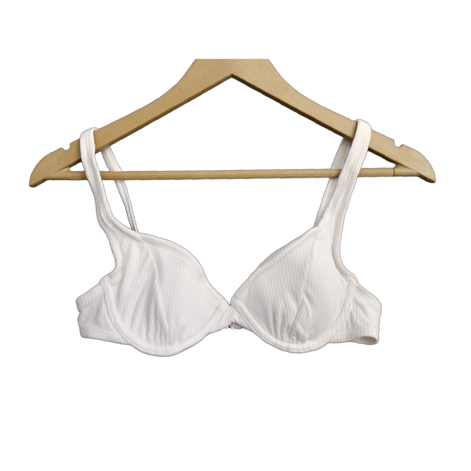 Vintage Xhilaration Bikini Top Juniors XS White Ribbed Solid Padded Wide Strap Women's Top 00 Swim Size XS / US 0-2 / IT 36-38 - 1 Thumbnail