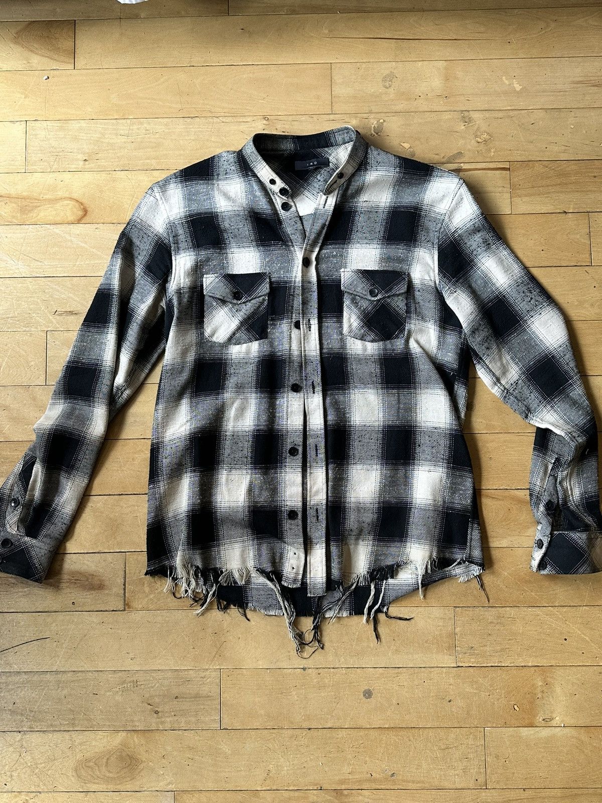 image of Iro Frayed Flannel in Black, Men's (Size Medium)
