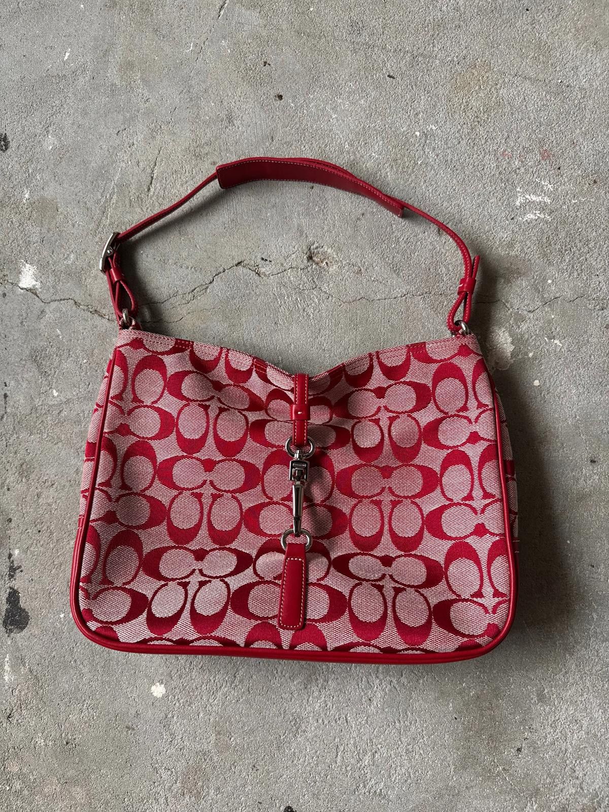 Coach Coach Hobo Signature Clip Canvas Handbag Red Size ONE SIZE - 1 Thumbnail