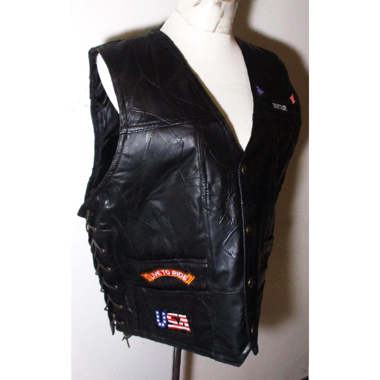 Vintage VINTAGE Leather DIAMOND PLATE Black 100% Buffalo Leather Bike Vest Women's Size 2X Size XXL / US 16-18 / IT 52-54 - 3 Thumbnail