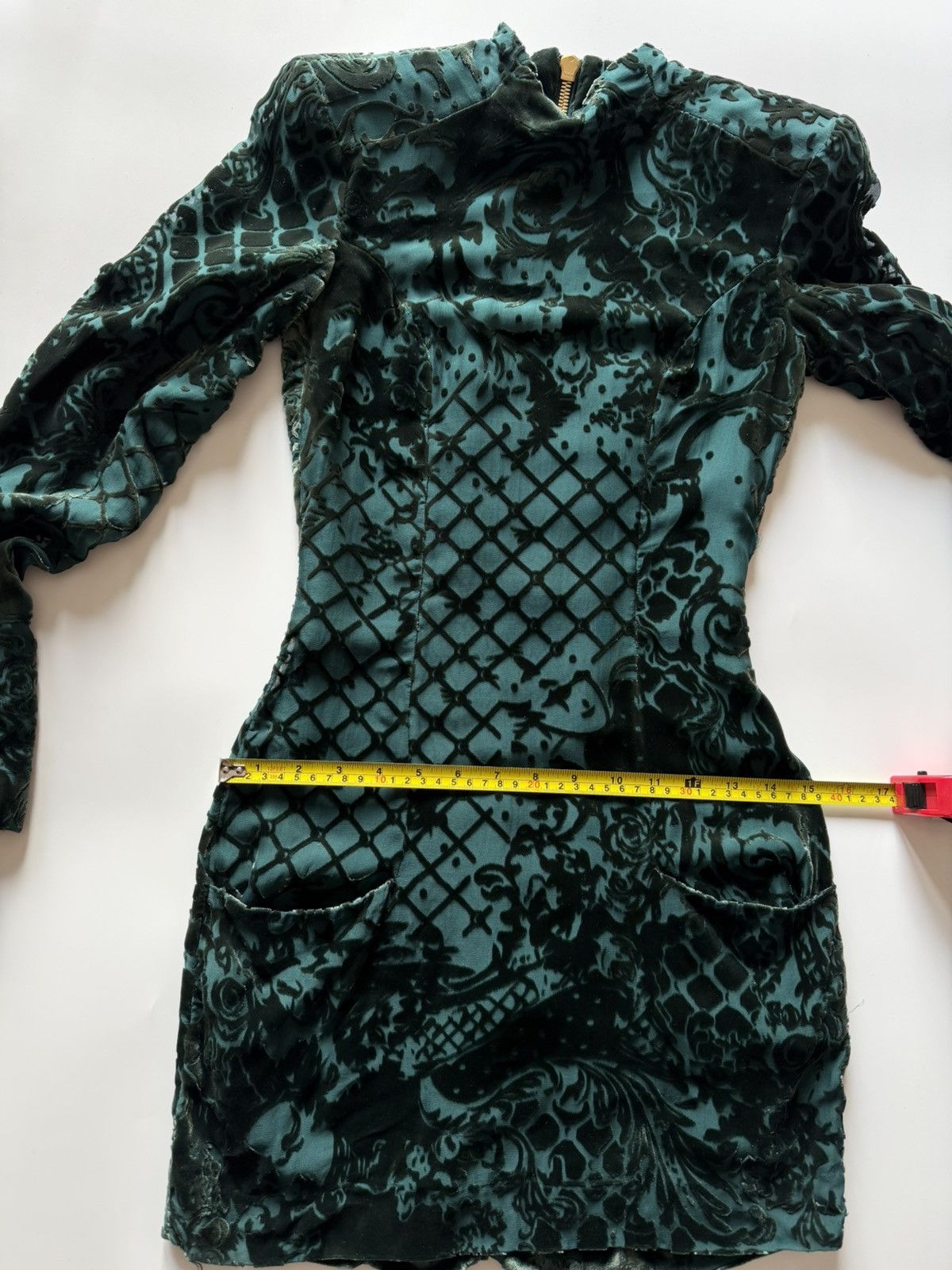 Balmain × H&M BALMAIN X H&M Velvet Green Dress Tunic Silk Long Sleeve Size XS / US 0-2 / IT 36-38 - 14 Thumbnail