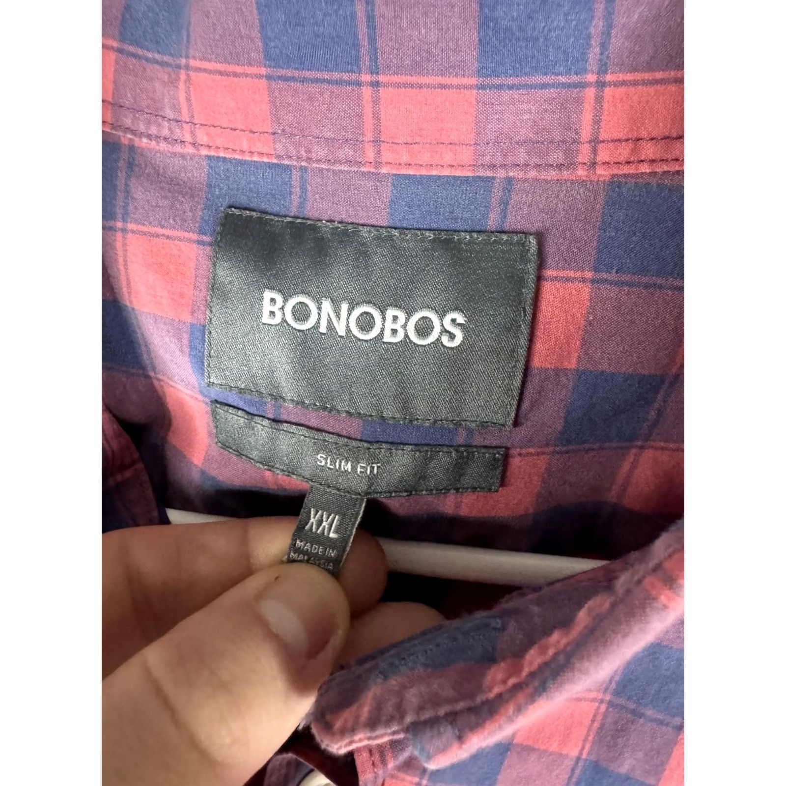 Bonobos Bonobos Shirt Mens 2XL Red Blue Plaid Slim Fit Button Front Long Sleeve Size US XXL / EU 58 / 5 - 6 Thumbnail