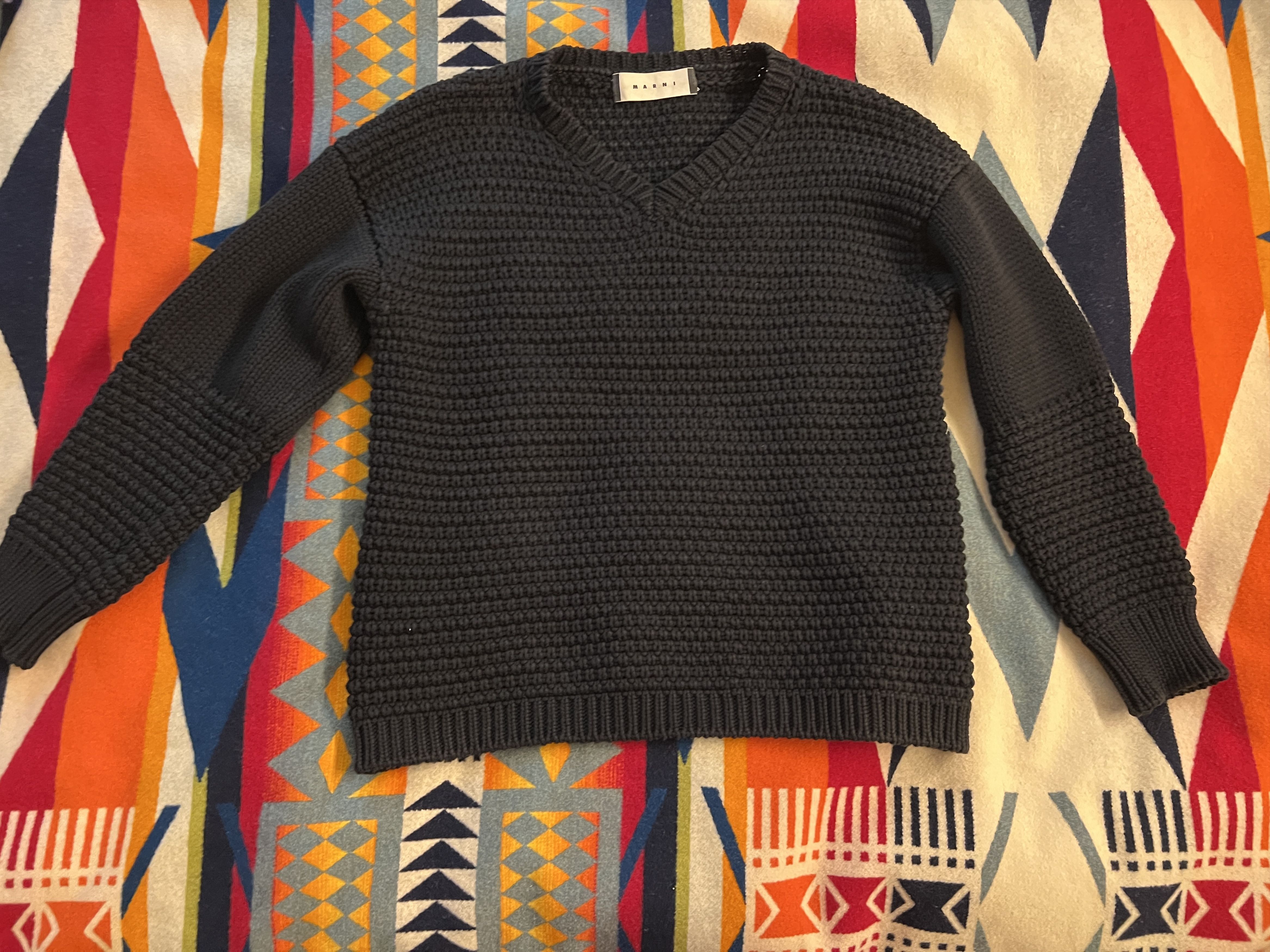 image of Marni V-Neck Long Sleeve Pullover in Black, Men's (Size Small)