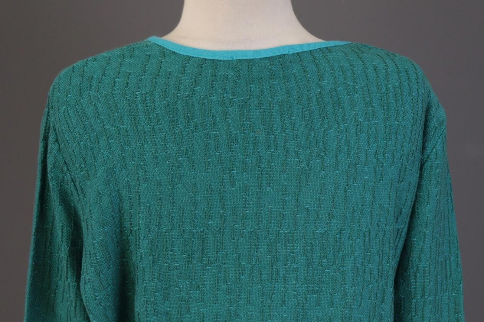 Designer Dunoue Green V-Neck Floral Knit Sweater Size XL Size XL / US 12-14 / IT 48-50 - 7 Thumbnail