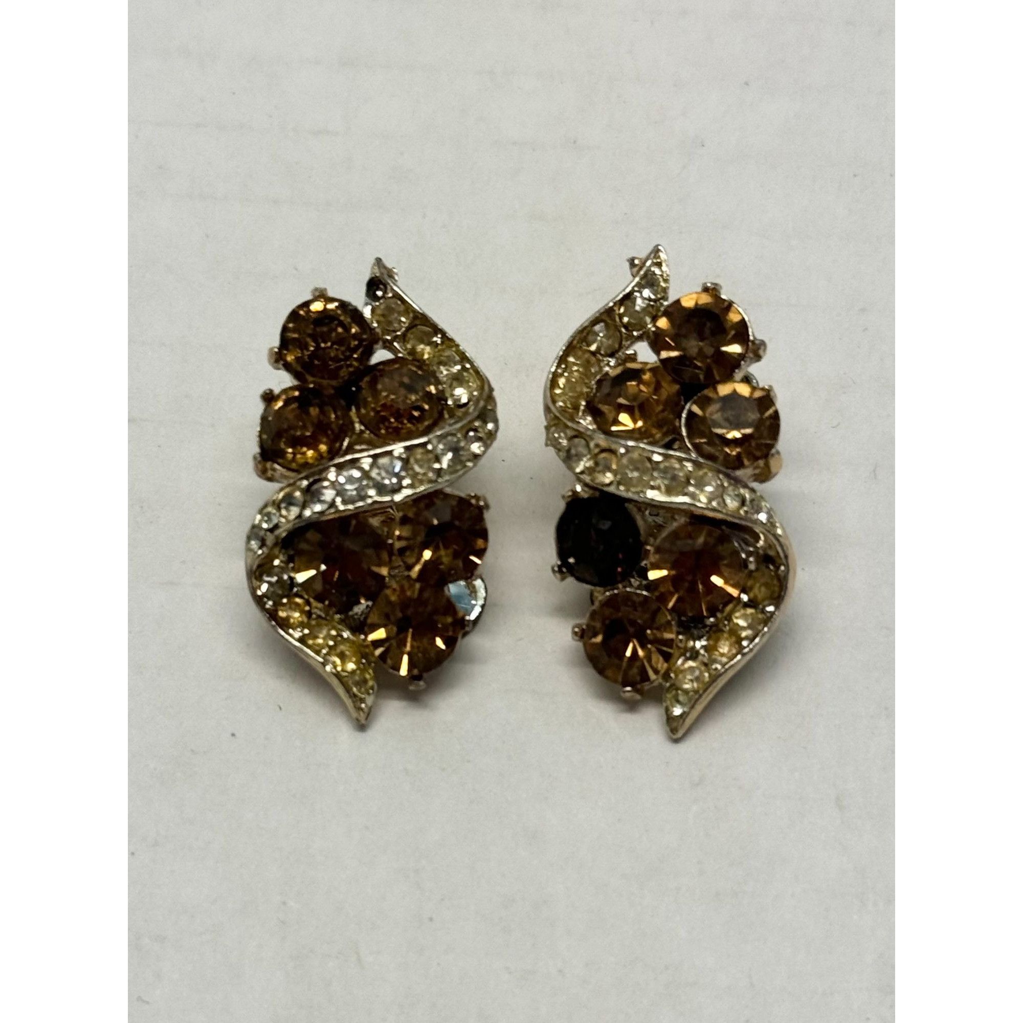 Vintage Vintage brown rhinestone clip on earrings Size ONE SIZE - 4 Thumbnail