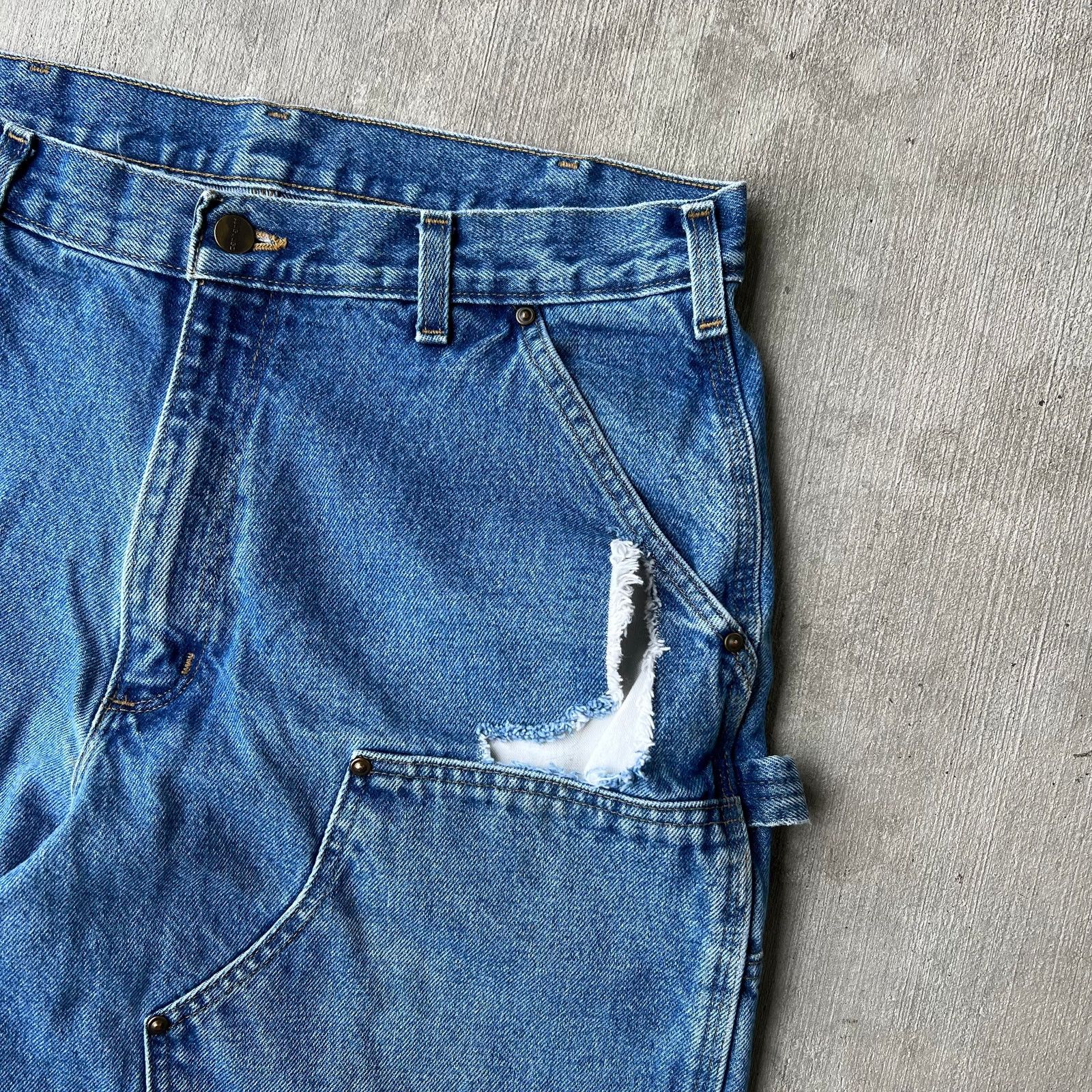 Carhartt × Vintage Carhartt blue denim jeans double knee work carpenter pants Size US 33 - 4 Thumbnail