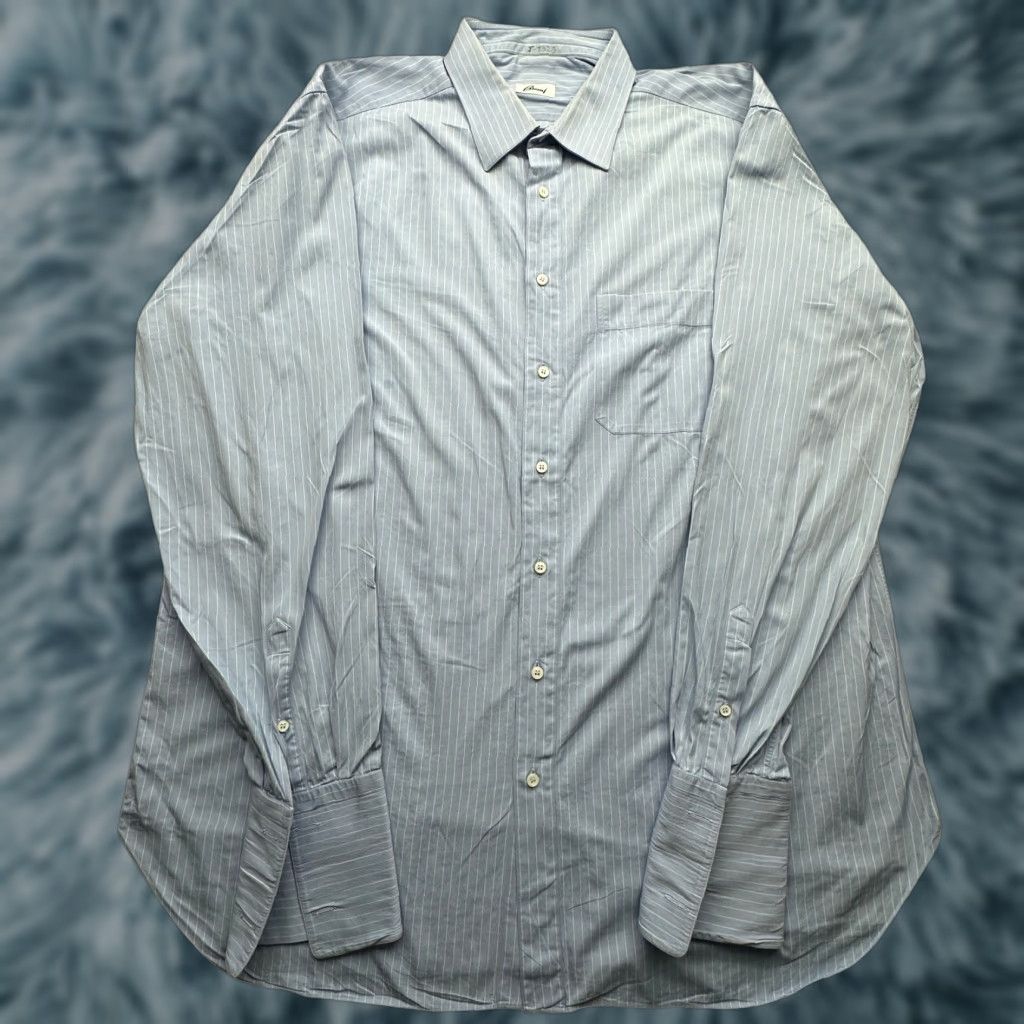Brioni VINTAGE Brioni Pinstripe Blue Button-Up Dress Shirt Long Sleeve Mens 2XL Double Cuffs Size 48R - 1 Thumbnail