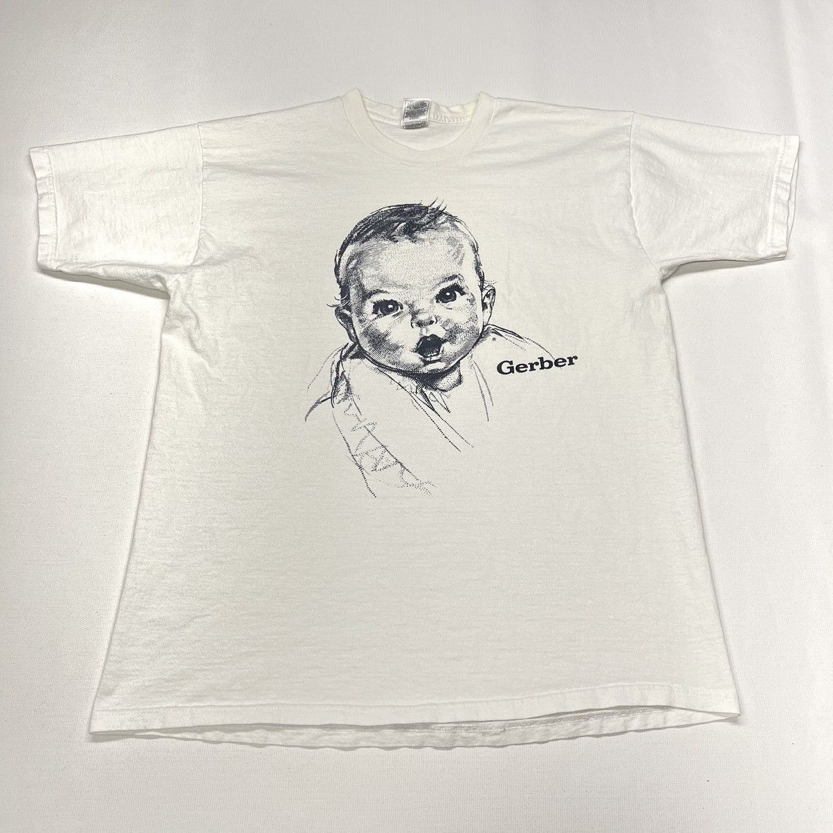 Fruit Of The Loom × Vintage VTG Gerber Baby Tee Shirt White Promo Face Graphic Heavy Size US XL / EU 56 / 4 - 1 Thumbnail