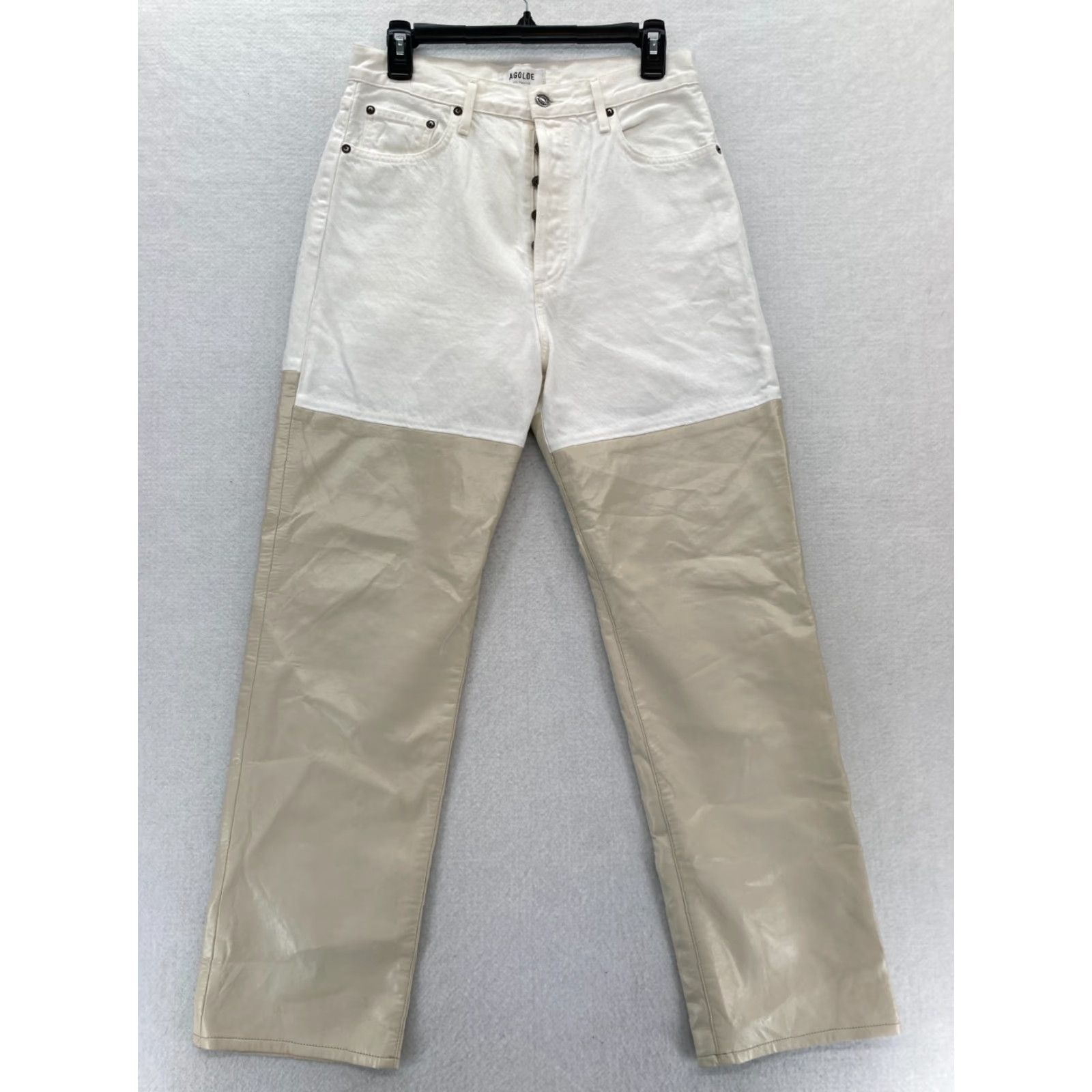 Agolde AGOLDE Pieced 90s' Pinch Waist Jeans Women's 28 White Denim Leather Legs Size 28" / US 6 / IT 42 - 2 Thumbnail