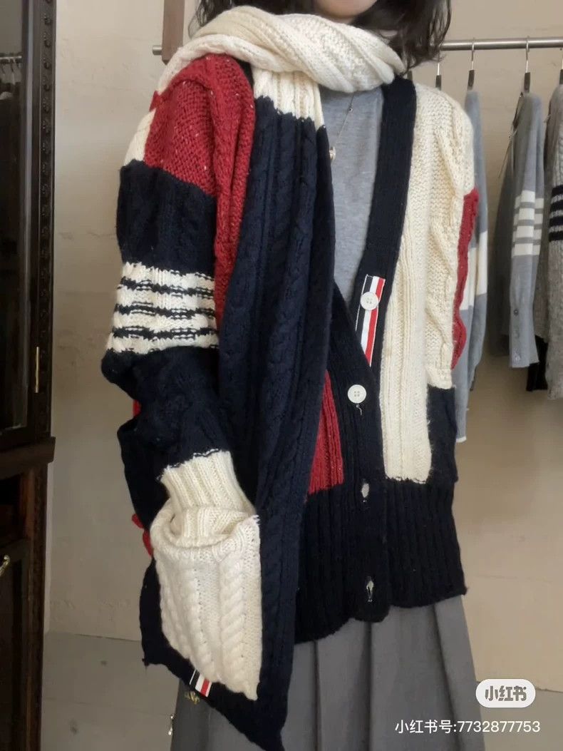 Thom Browne Thom Browne American red and Tibetan blue blended wool swe Size US L / EU 52-54 / 3 - 8 Thumbnail