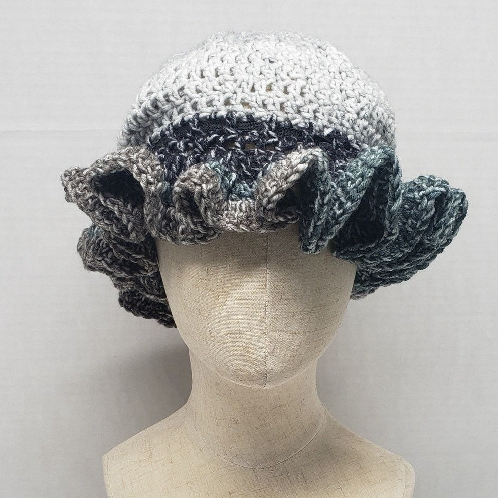 Handmade Handmade Crochet Ruffle Hat Gray Bucket Slouchy Beanie Boho Size ONE SIZE - 1 Thumbnail