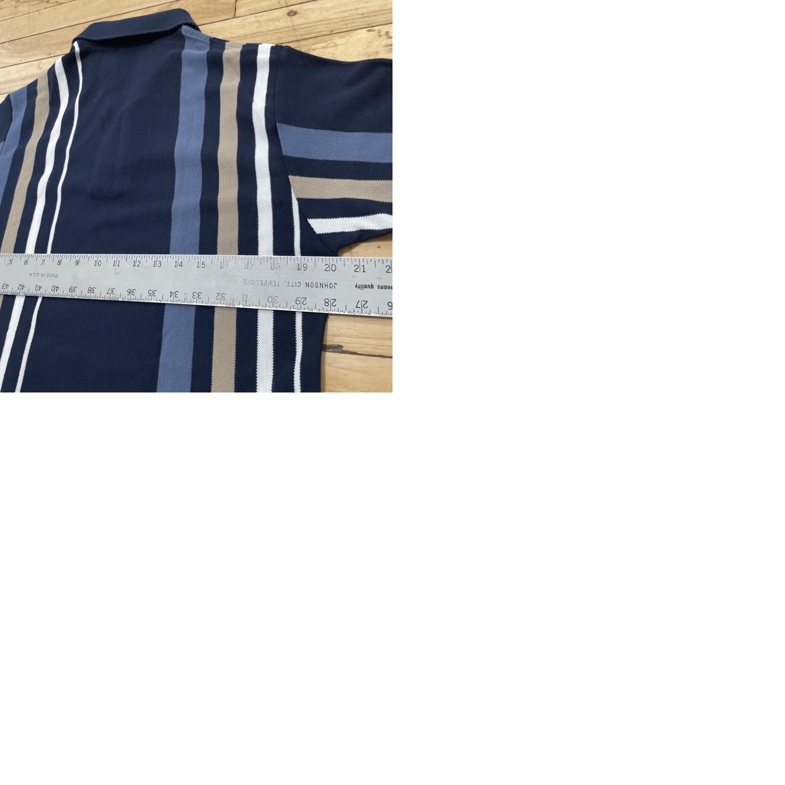 Vintage vtg CROSSOVER Knit Polo Shirt Men M Blue Tan Vertical Stripe Retro 60s 70s Sport Size US M / EU 48-50 / 2 - 10 Thumbnail