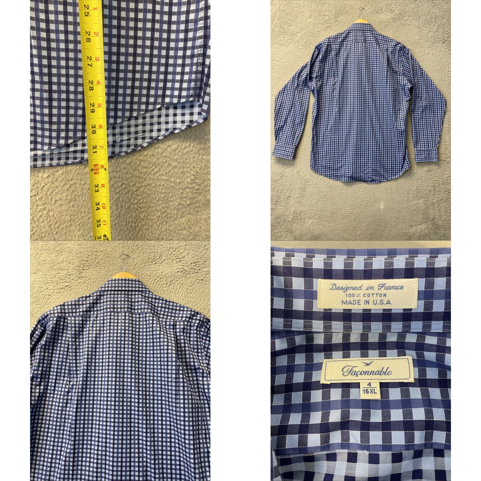 Faconnable VINTAGE Faconnable Men's Cotton Blue Check Long Sleeve Shirt XL Casual Party 90s Usa Size US XL / EU 56 / 4 - 8 Thumbnail