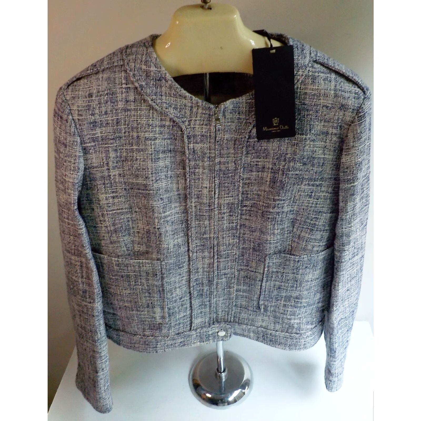 Massimo Dutti MASSIMO DUTTI Blazer Shirt Jacket - Full Zip Front Textured Short Blue/Ivory - SZ 10 - NWT - Womens Size 32" / US 10 / IT 46 - 2 Thumbnail