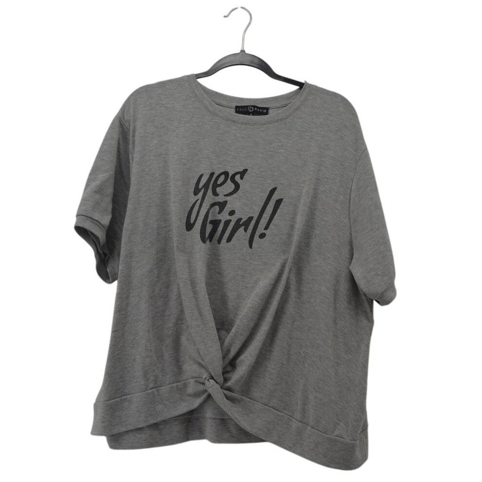 Other Fred David Yes Girl Women Gray Top Shirt Popular ShortSleeve Size 3XL / US 20-22 - 1 Thumbnail