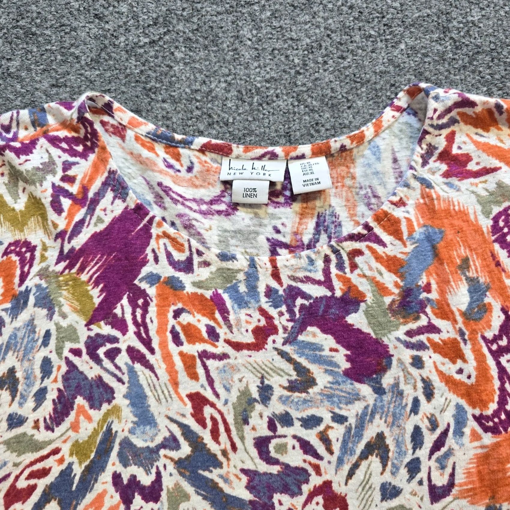Nicole Miller Nicole Miller Top Womens Size XL Orange Linen Short Sleeve Stretch Casual Blouse Floral Knit Regular Womens Size XL / US 12-14 / IT 48-50 - 2 Thumbnail