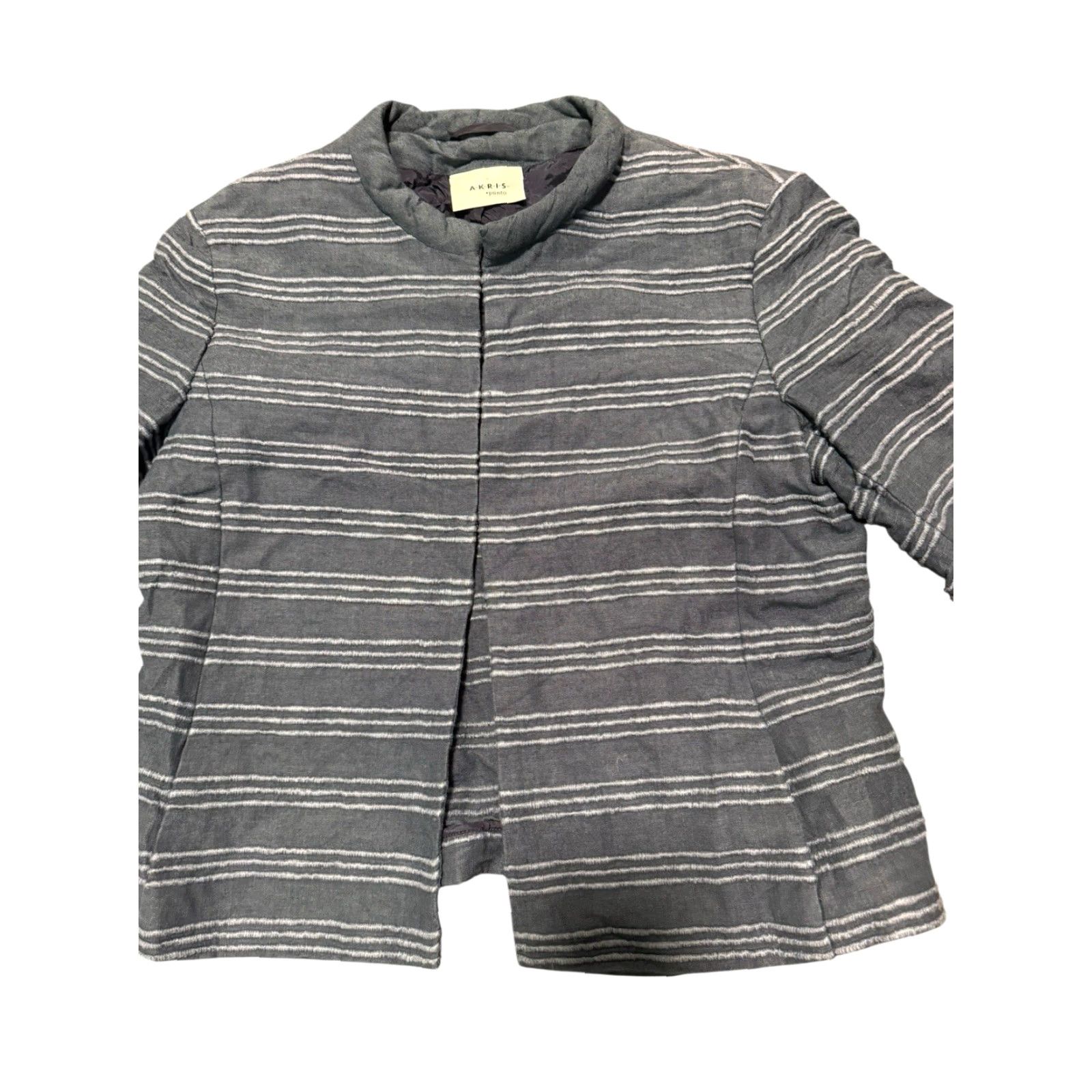 Akris Akris Punto 100% Silk Striped Jacket Blue White Hook Eye Sz 6 US 38 F 36 D - Blazer - Women - Regular - Basic Jacket - Designer - Vintage: No Size M / US 6-8 / IT 42-44 - 3 Thumbnail