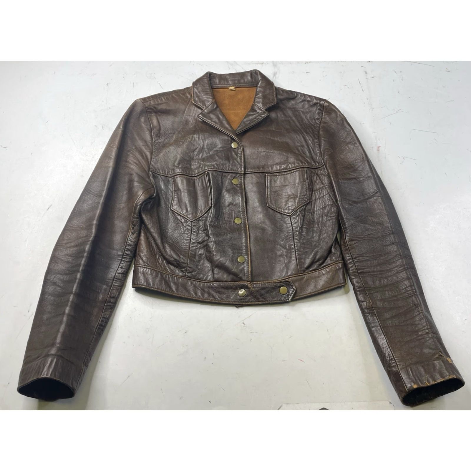 Vintage VINTAGE Leather Jacket Brown Women's Cropped Moto Style Size S 36 Brown Motorcycle Jacket Womens Size S / US 4 / IT 40 - 2 Thumbnail