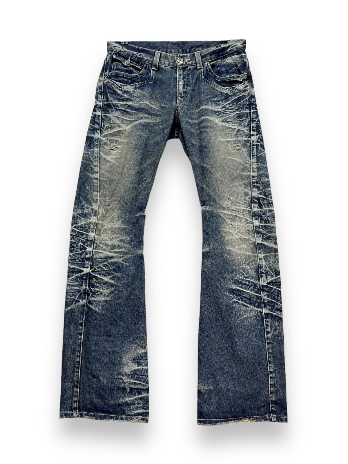 BIGI 🔥FLARE🔥Vtg RATTLE TRAP Distressed Clawmark Whisker Denim Size US 32 / EU 48 - 2 Thumbnail