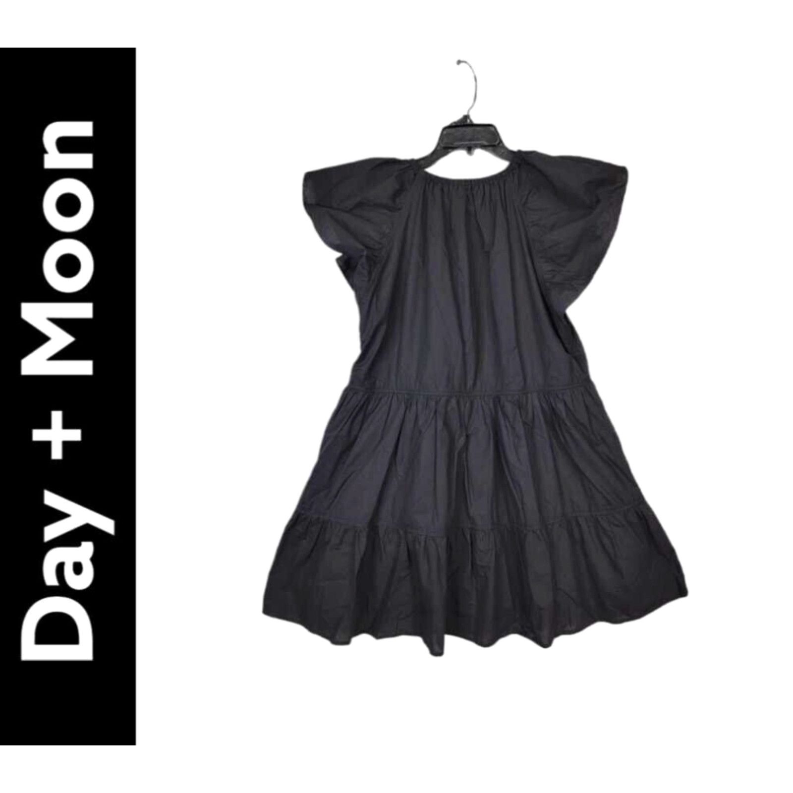 Vintage Day + Moon Women Medium Black Trapeze Flare Boho Dress Swing Short Sleeves Size M / US 6-8 / IT 42-44 - 2 Preview