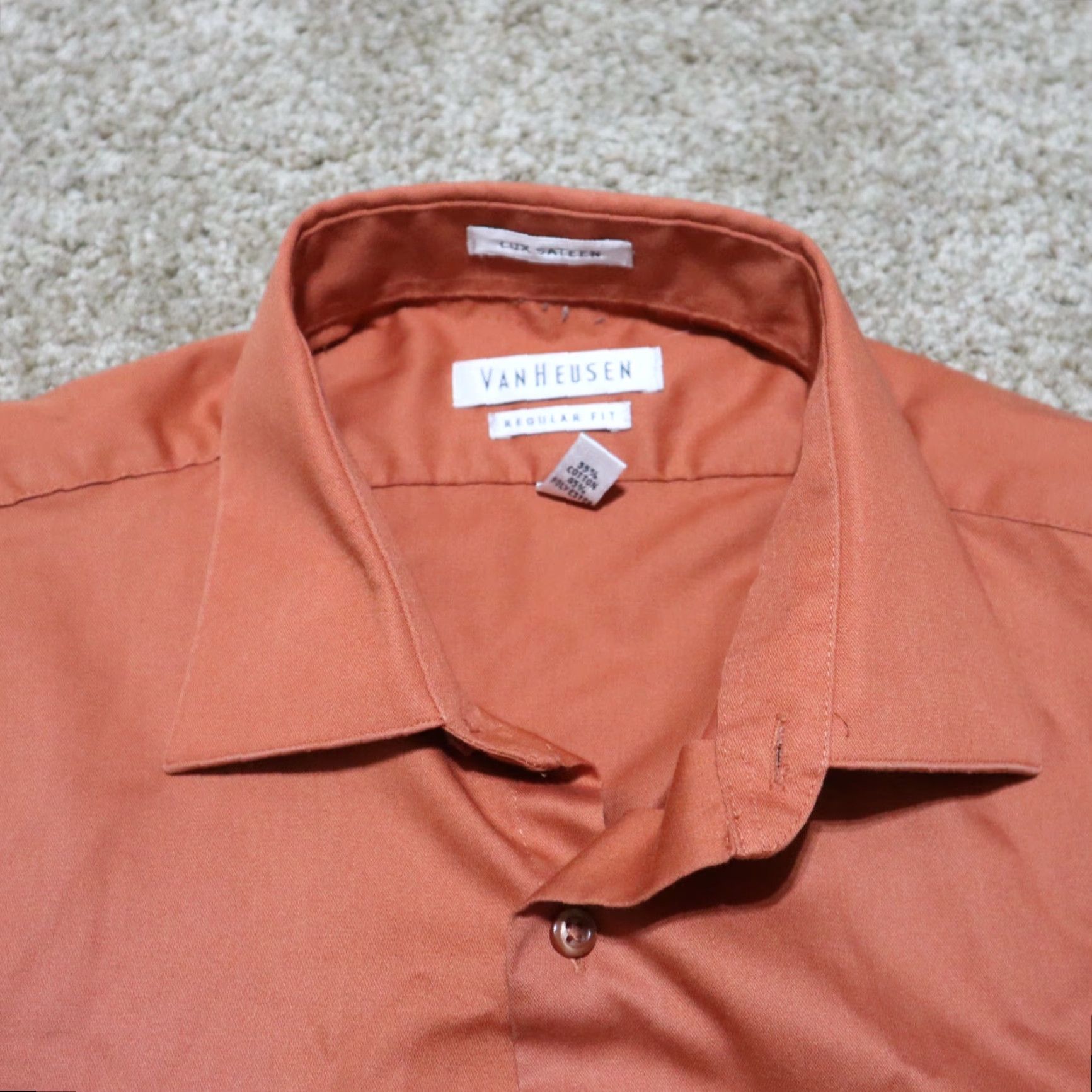 Van Heusen Van Heusen Button Up Shirt Orange Long Sleeve Regular Fit Men's 15.5 32/33 Size US L / EU 52-54 / 3 - 3 Thumbnail