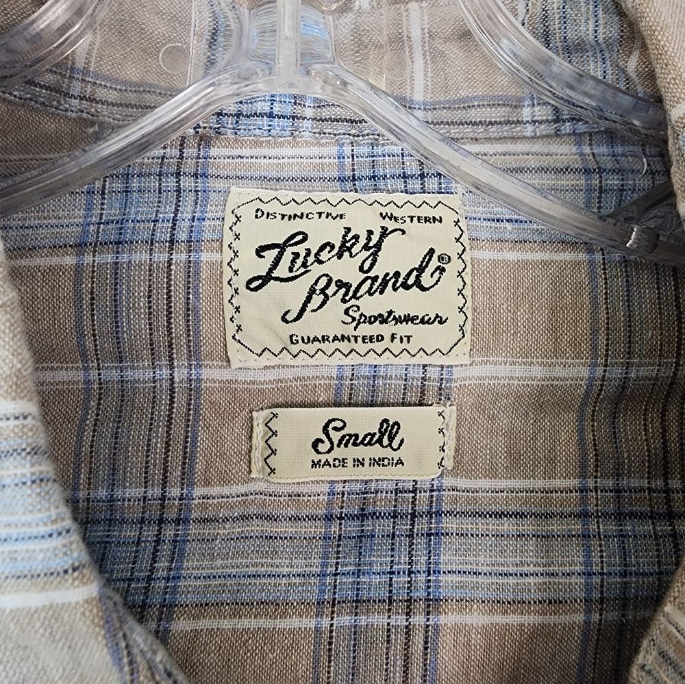 Lucky Brand LUCKY BRAND Tan Blue Plaid Shirt Western Yoke Pearl Size US S / EU 44-46 / 1 - 3 Thumbnail