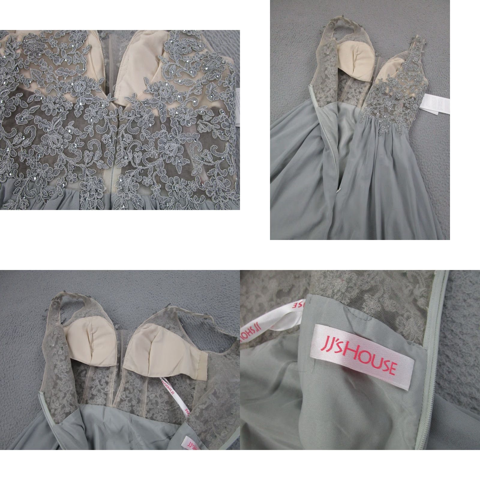 Vintage Fairy Princess Dress Womens 4 Gray Maxi Embroidery Sheer Whimsical Crochet Lace Dress Size S / US 4 / IT 40 - 9 Thumbnail
