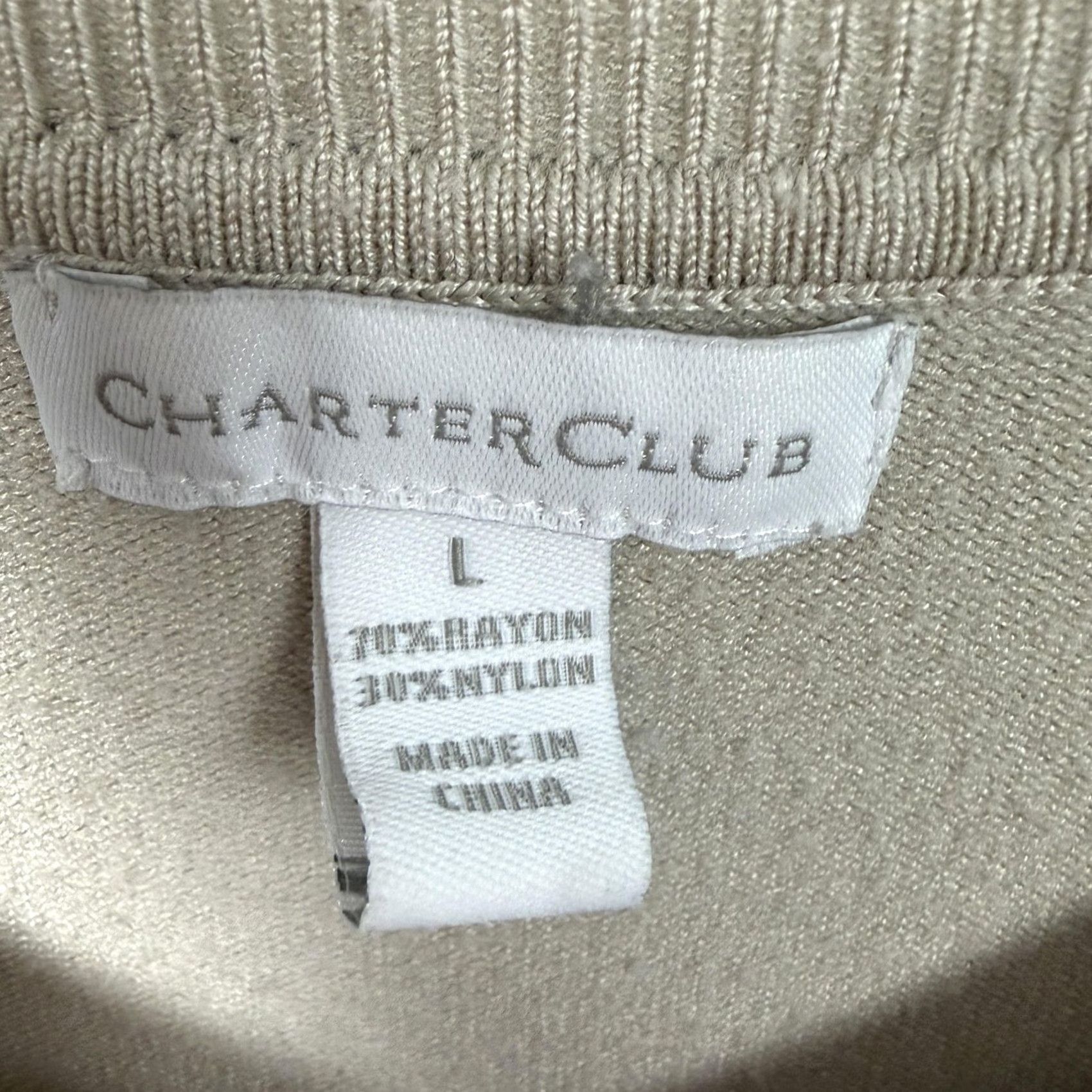 Charter Club VINTAGE Charter Club Cardigan Shirt Womens L Beige Tan Lightweight Knit Crew Neck Button Front 70% Rayon 30% Nylon Fall Casual Tight-Knit Size L / US 10 / IT 46 - 5 Thumbnail