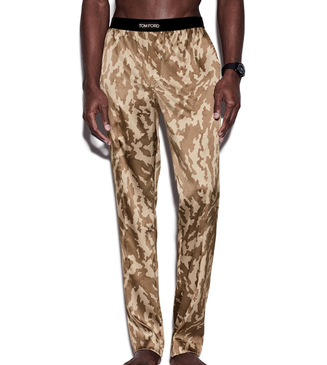 Tom Ford o1w1db10525 T4H20 Silk Pajama Pant in Brown/Beige Size US 32 / EU 48 - 2 Thumbnail