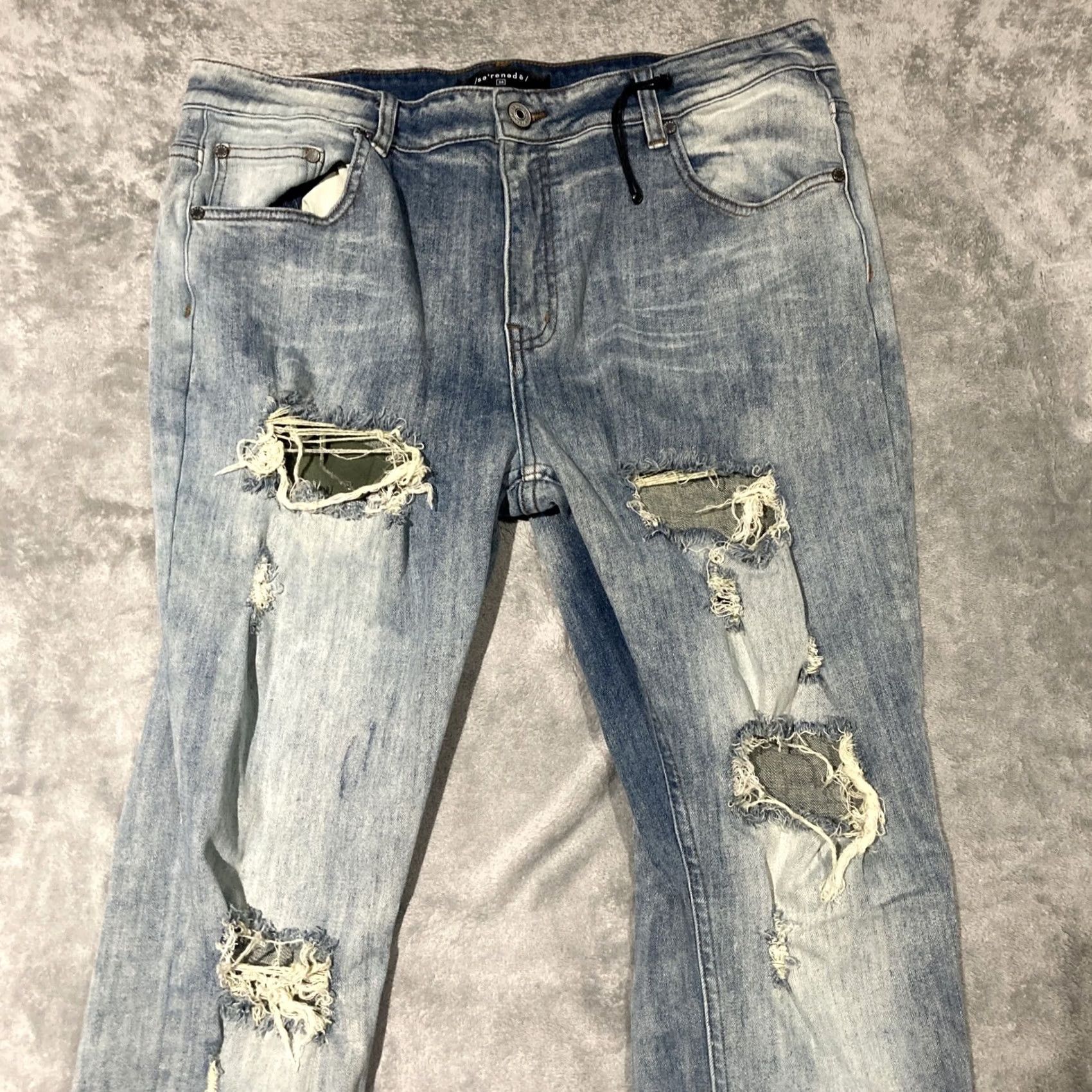 Denime Serenade Jeans Men's 38x32 Slim Straight Ripped Denim Stretch Light Wash Blue Waist 38 Night Rock American Mens Jeans Size US 38 / EU 54 - 2 Thumbnail