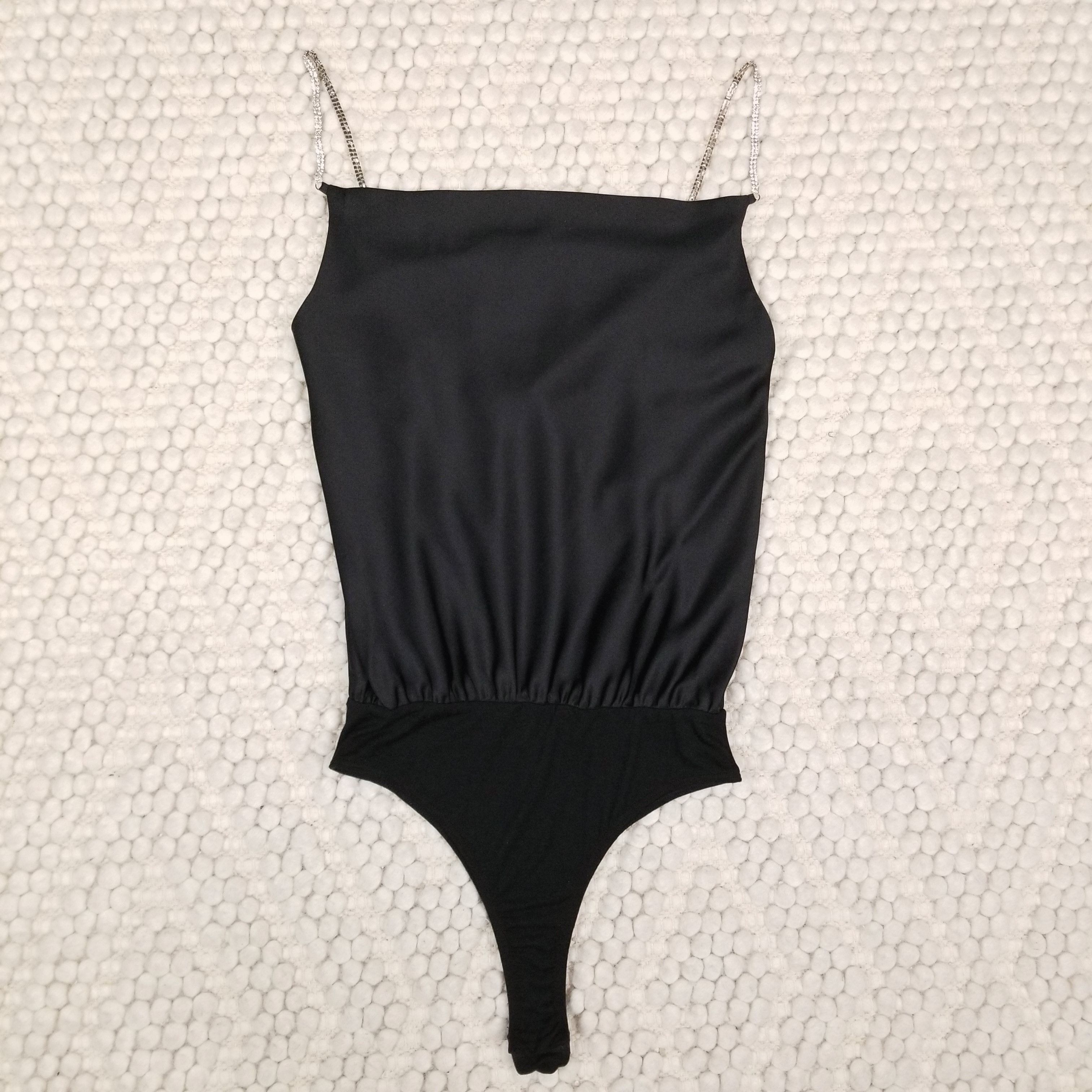 Lulus Glamorous Forever Black Rhinestone Strap Cowl Neck Bodysuit Size S / US 4 / IT 40 - 7 Thumbnail