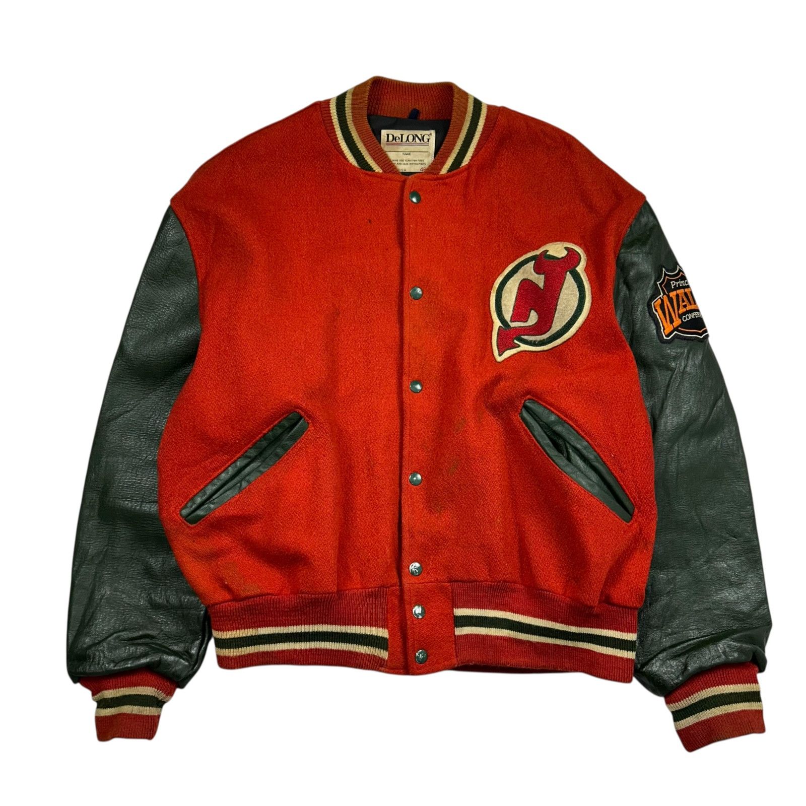 NHL VTG 90s NEW JERSEY DEVILS DELONG VARSITY JACKET LEATHER WOOL Size US XL / EU 56 / 4 - 2 Thumbnail