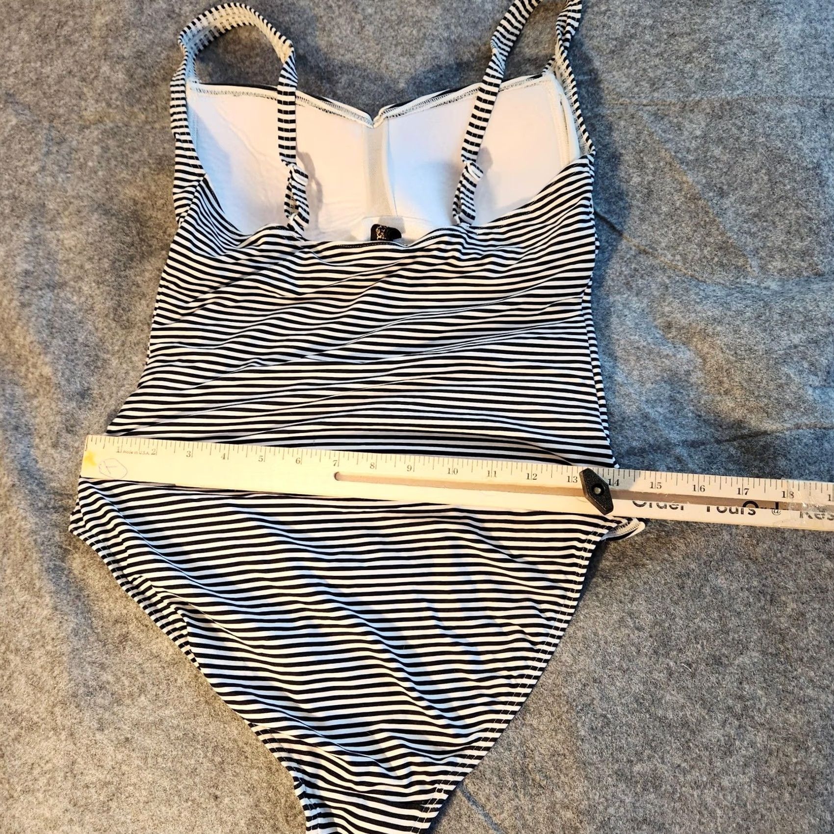 Vintage Bond-eye Australia One Piece Womens 8 Black White Stripe Padded Ruched Nylon Spandex High-Waisted Underwired Striped Size ONE SIZE - 7 Thumbnail