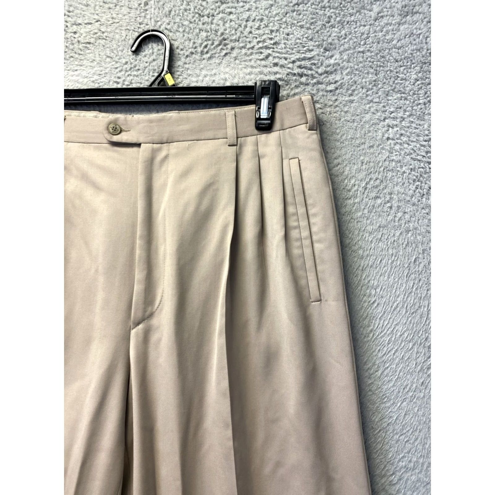 Zanella Zanella Dress Pants Mens 36x35 Tan Khaki Wool Flat Front Regular Straight Waist 36 City Business / 0879 Size US 36 / EU 52 - 2 Thumbnail