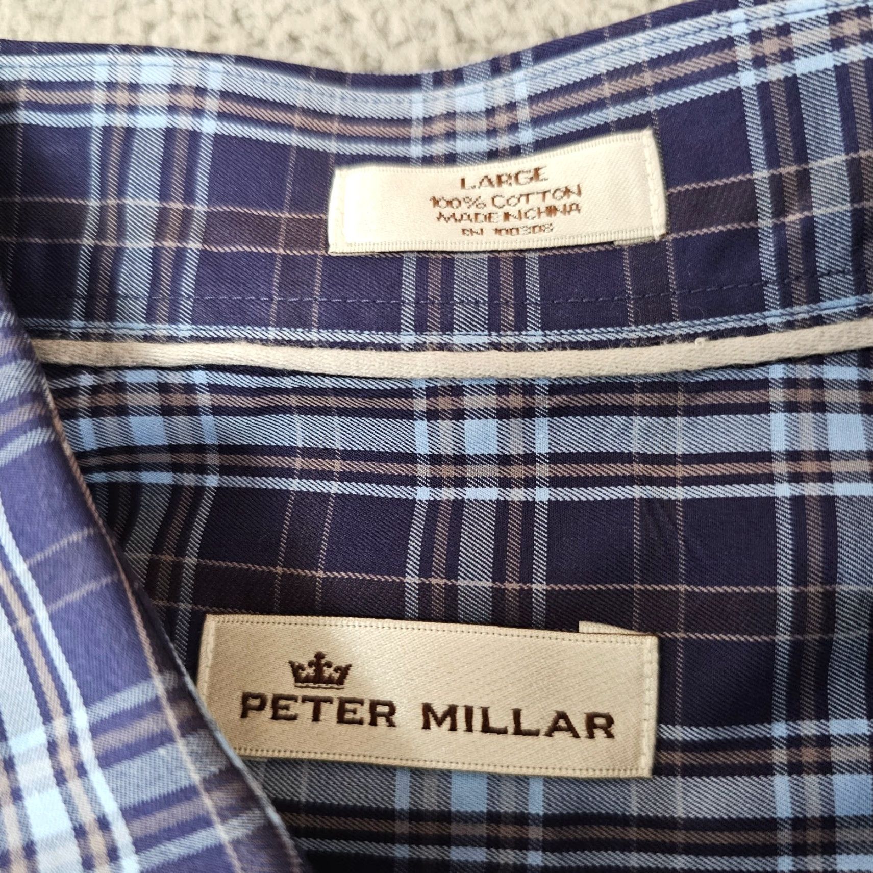 Peter Millar Peter Millar Shirt Mens Large Navy Check Button Down 100% Cotton Long Sleeve Size US L / EU 52-54 / 3 - 4 Thumbnail
