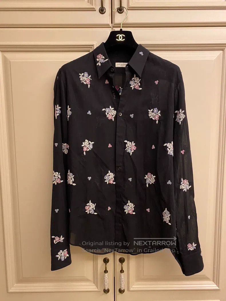 Dries Van Noten Dries Van Noten Hand-beaded black floral shirt Size US M / EU 48-50 / 2 - 1 Thumbnail