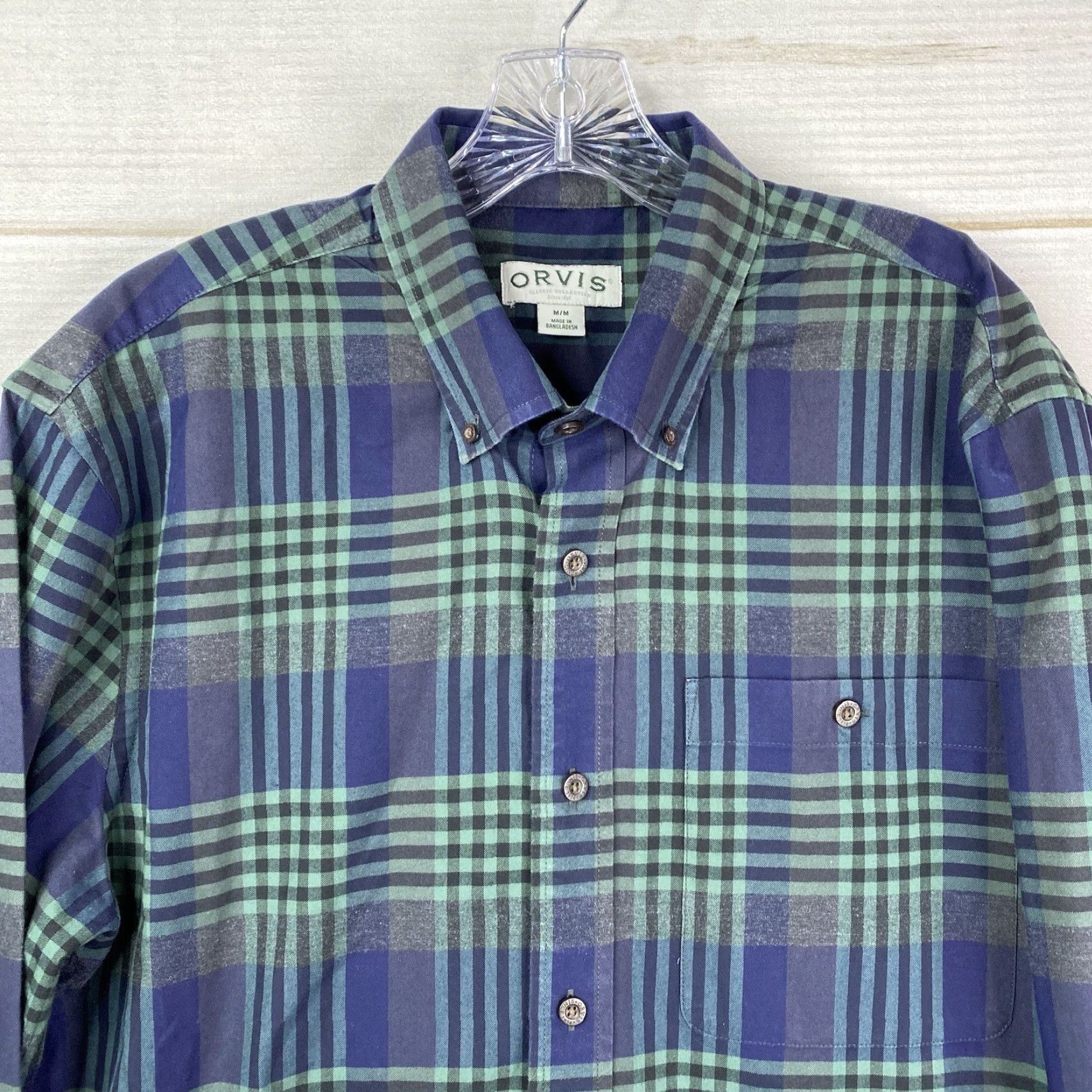 Orvis Orvis Shirt Mens M Green Blue Plaid Button-Down Long Sleeve Pocket Heavy Cotton Size US M / EU 48-50 / 2 - 2 Thumbnail