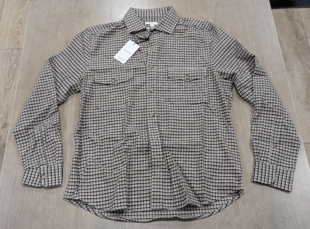 REISS Plaid Pocket LS Button Up Shirt Oatmeal Large