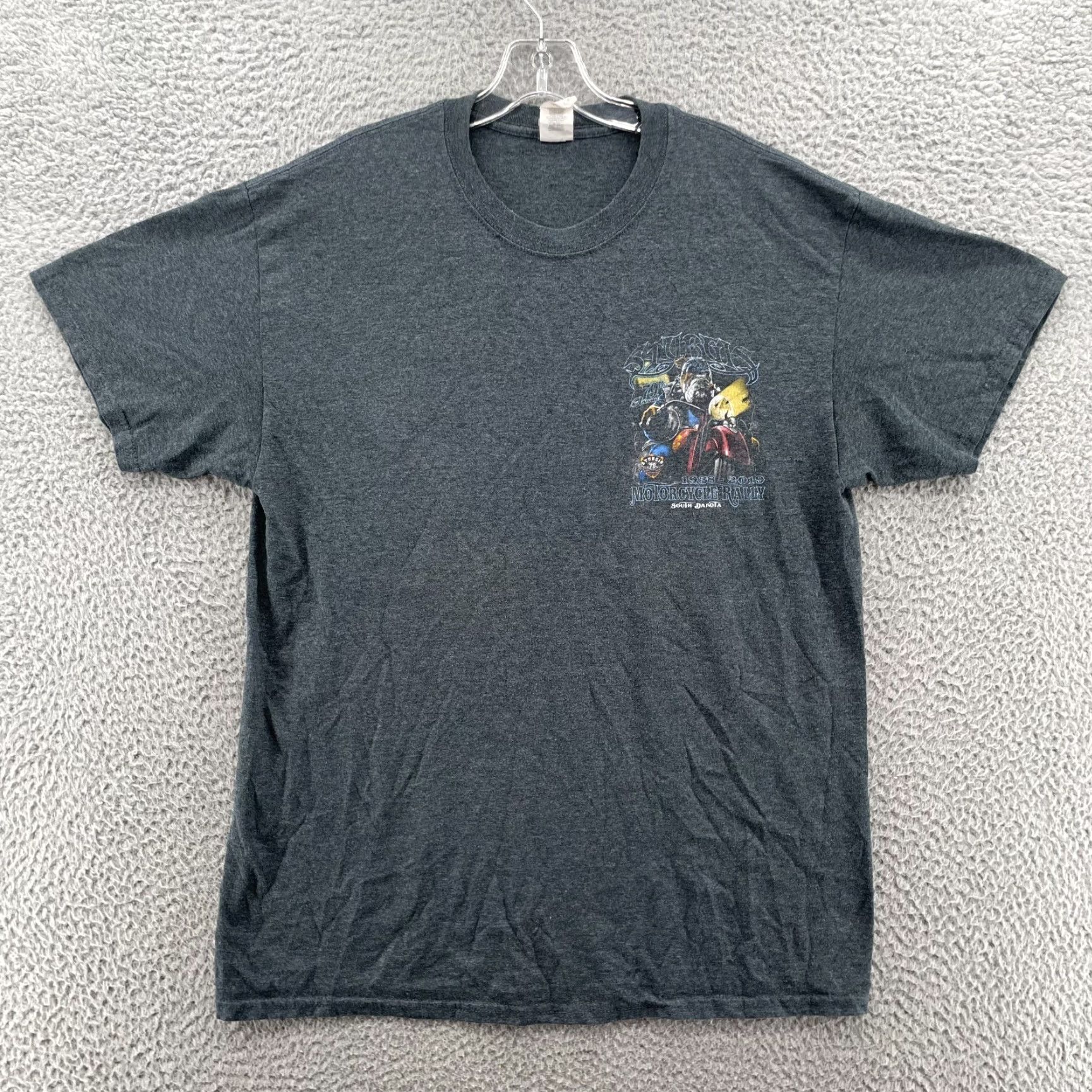 Gildan VINTAGE Gildan Shirt L 79th Annual Sturgis Motorcycle Rally South Dakota Biker Dog Gray Cotton Graphic Print Crew Neck Short Sleeve Mens T-Shirt Size US L / EU 52-54 / 3 - 3 Thumbnail