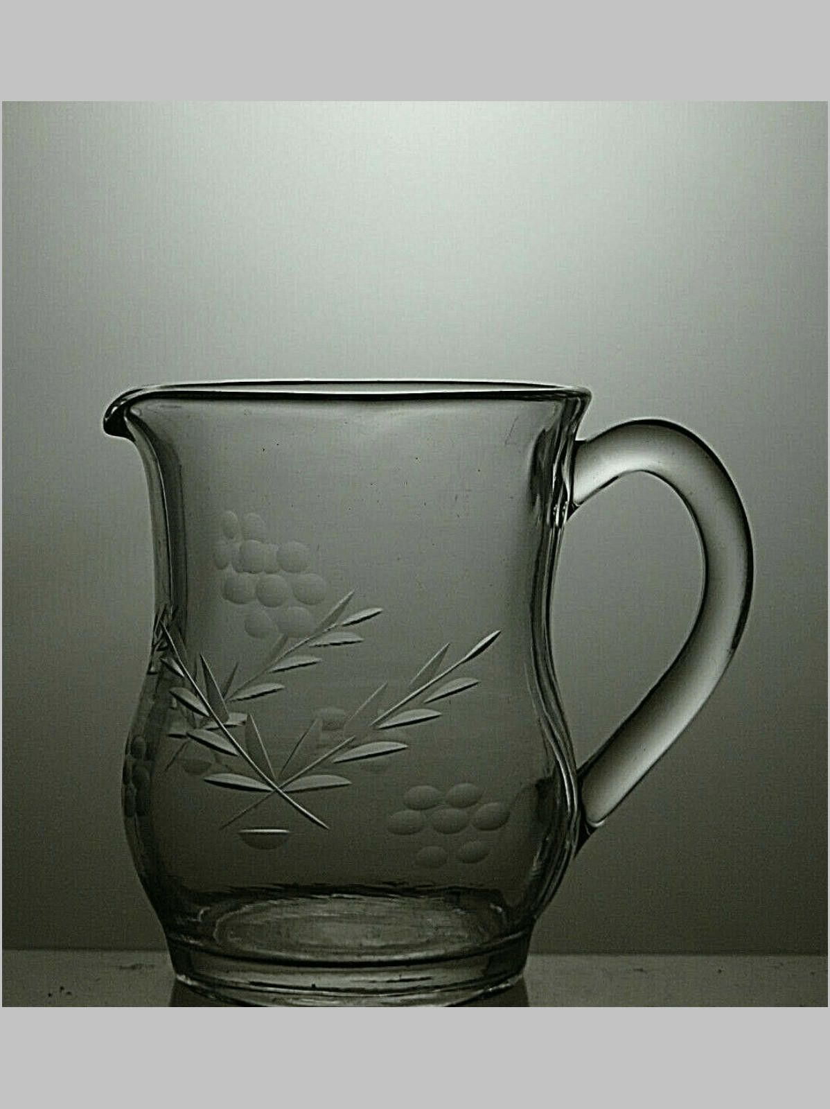 The Unbranded Brand Vintage Small Etched Glass Water/Juice Jug 5 1/8" Size ONE SIZE - 1 Thumbnail
