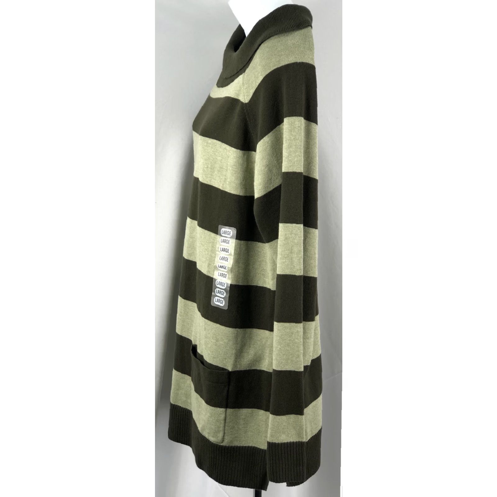 Vintage Jeanne Pierre Tunic Sweater L Green Stripe Pockets Boat Neck Grunge Retro Punk Emo Size L / US 10 / IT 46 - 2 Thumbnail