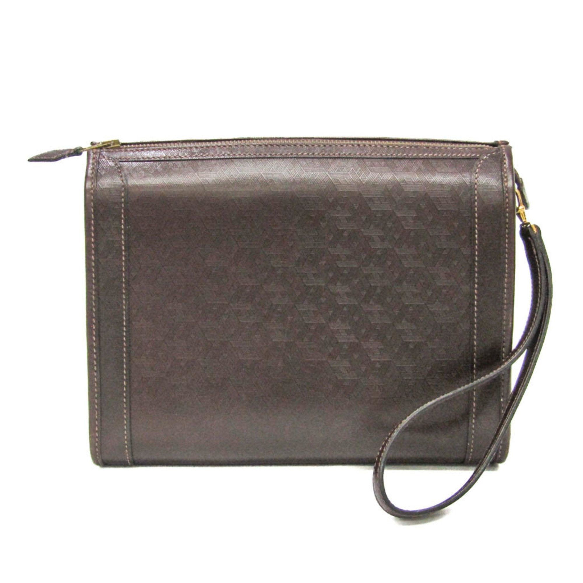 image of Hermes Men's Leather Clutch Bag Dark Brown