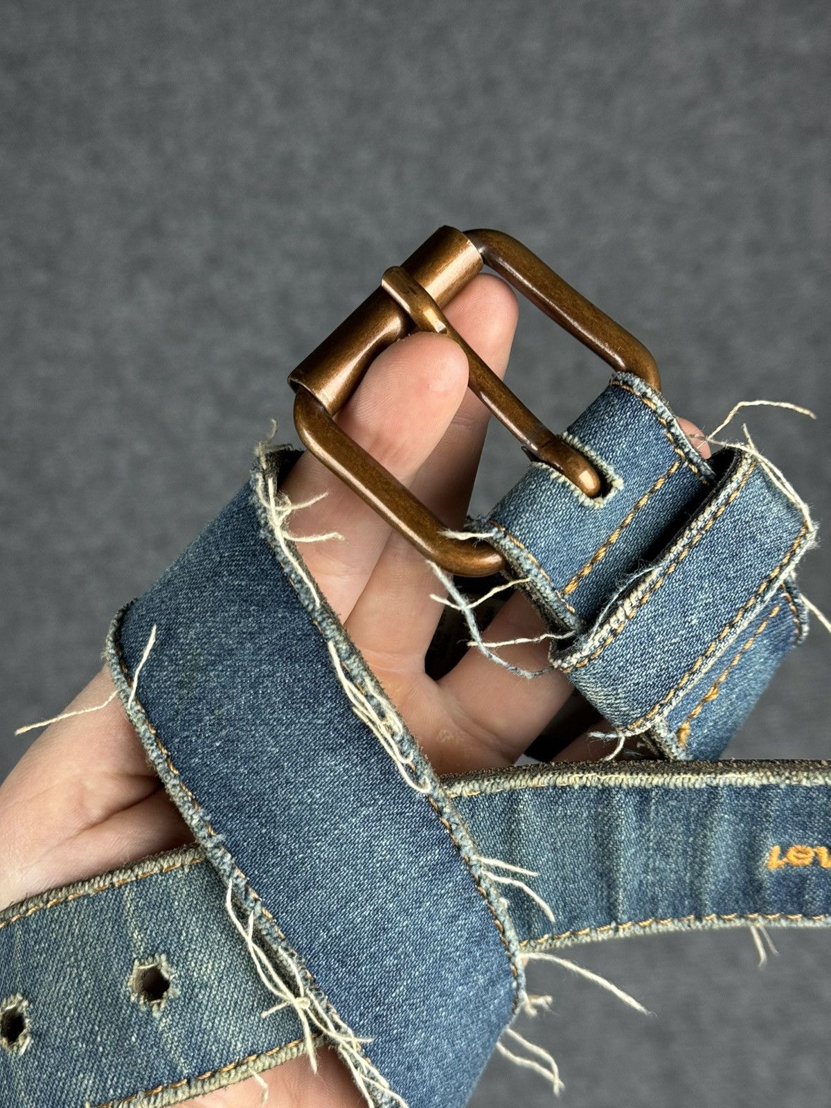 Genuine Leather × Levi's Levis Leather Distressed Denim Belt Size 32 - 3 Thumbnail