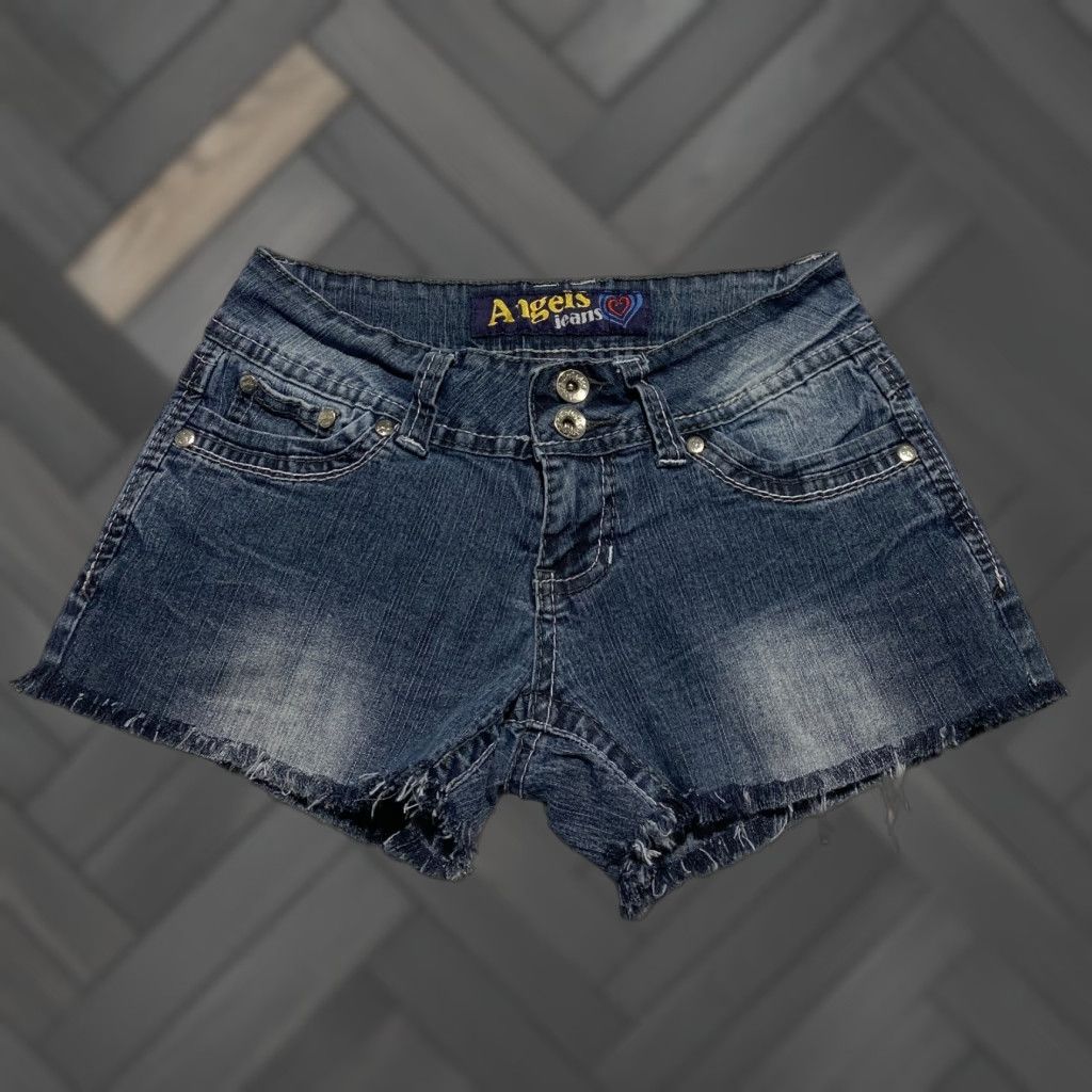 Vintage Angels Jeans Shorts Juniors Sz 1 Blue Cut Off Denim Jorts Stretch Raw Hem Pockets Casual Summer Beach Womens Girls Mens Size 42" / US 20 - 1 Thumbnail