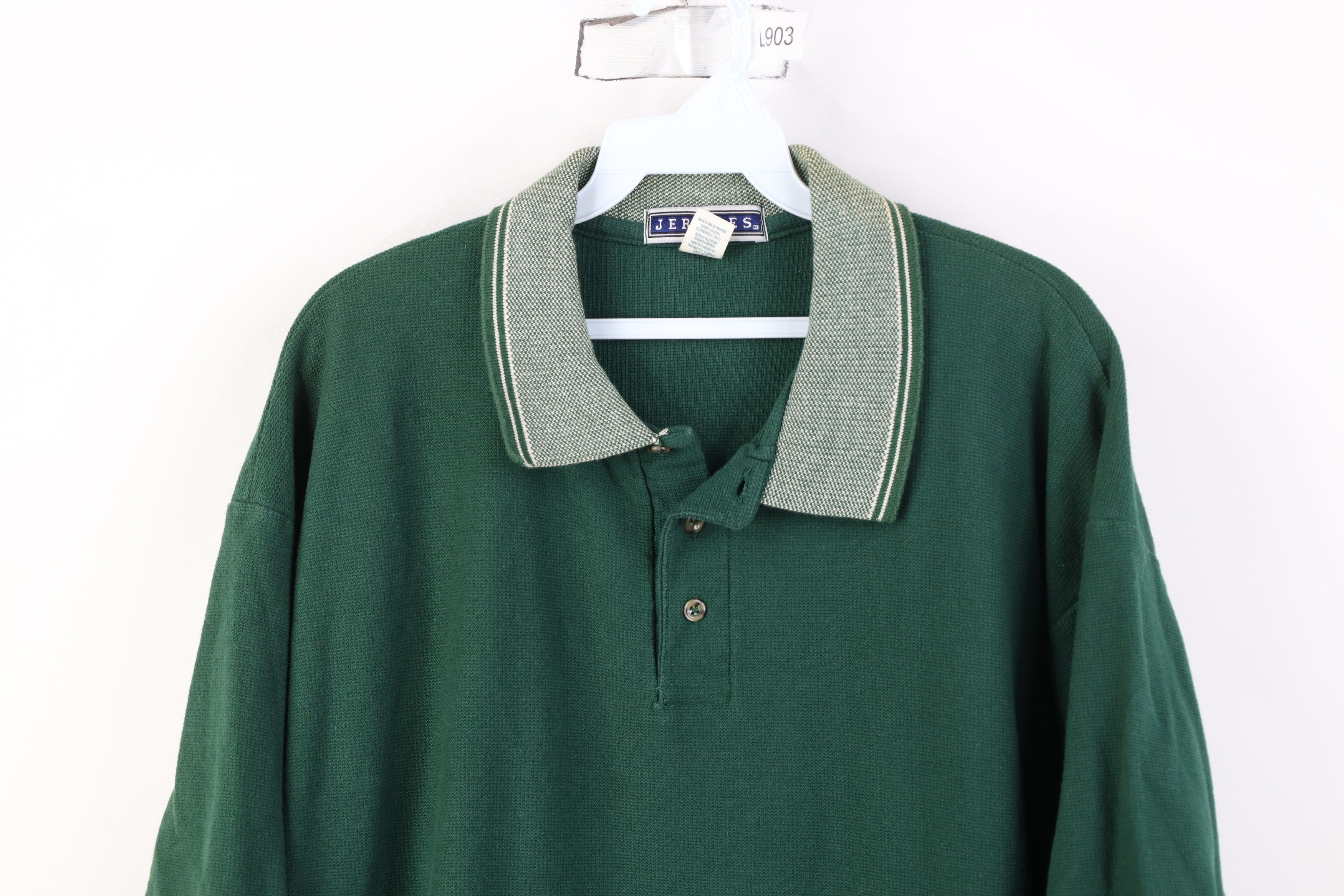 Vintage Vintage 90s Streetwear Heavy Thermal Knit Golf Polo Green Size US XXL / EU 58 / 5 - 2 Thumbnail