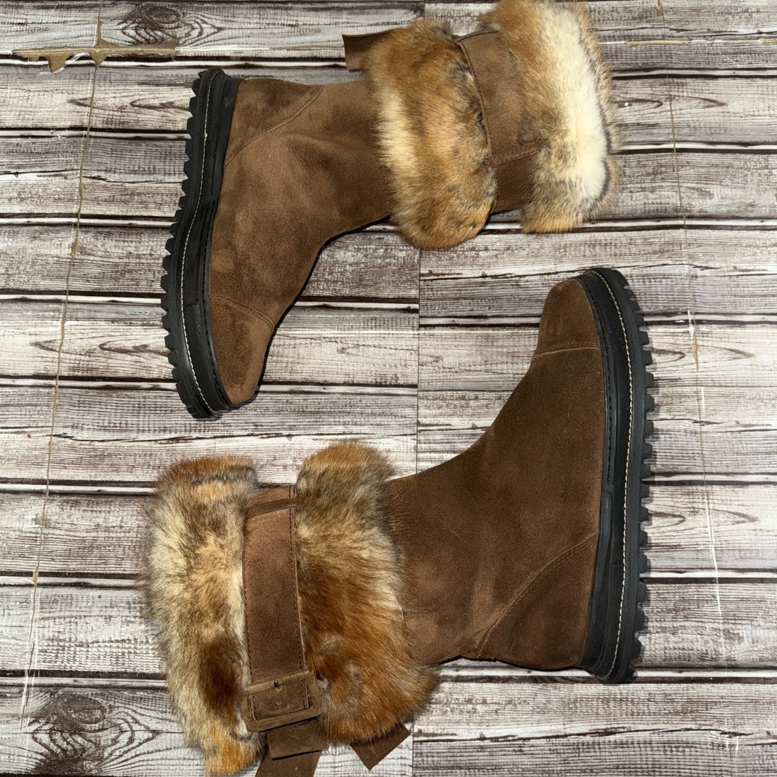 Stuart Weitzman Stuart Weitzman Slip On Cap Toe Fox Fur Trim Suede Boots Siz Size US 7 / IT 37 - 4 Thumbnail