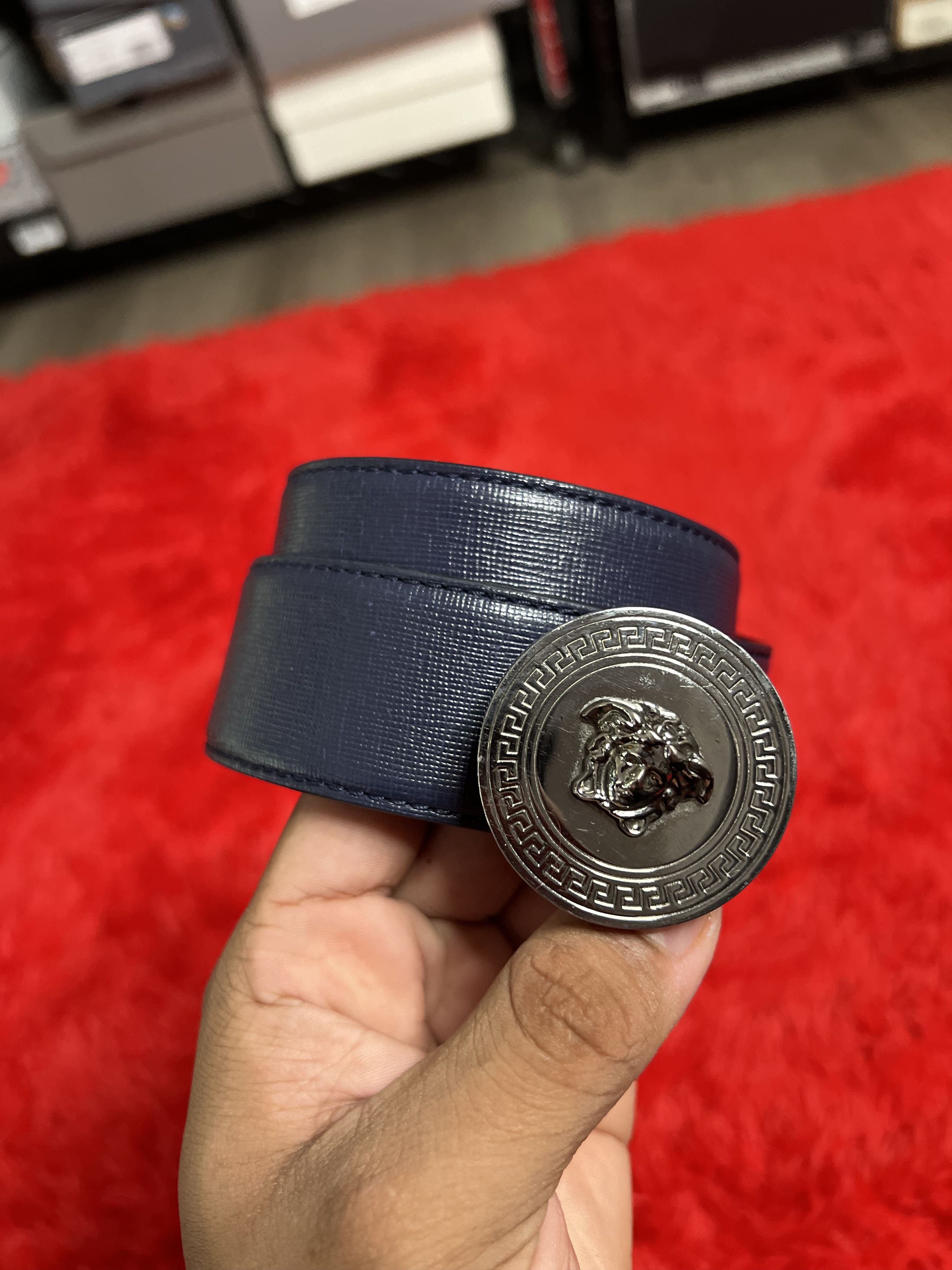 Versace Medusa Circle Belt Navy Silver