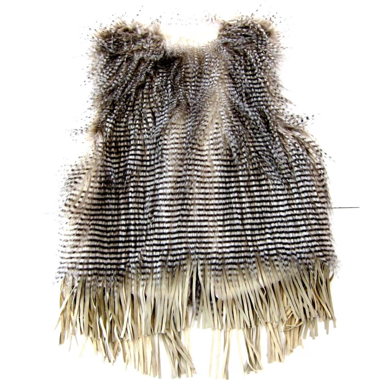 Andrew Marc Andrew Marc New York Faux Fur Vest Women Small Fringe Stripe Brown Beige Size S / US 4 / IT 40 - 2 Thumbnail