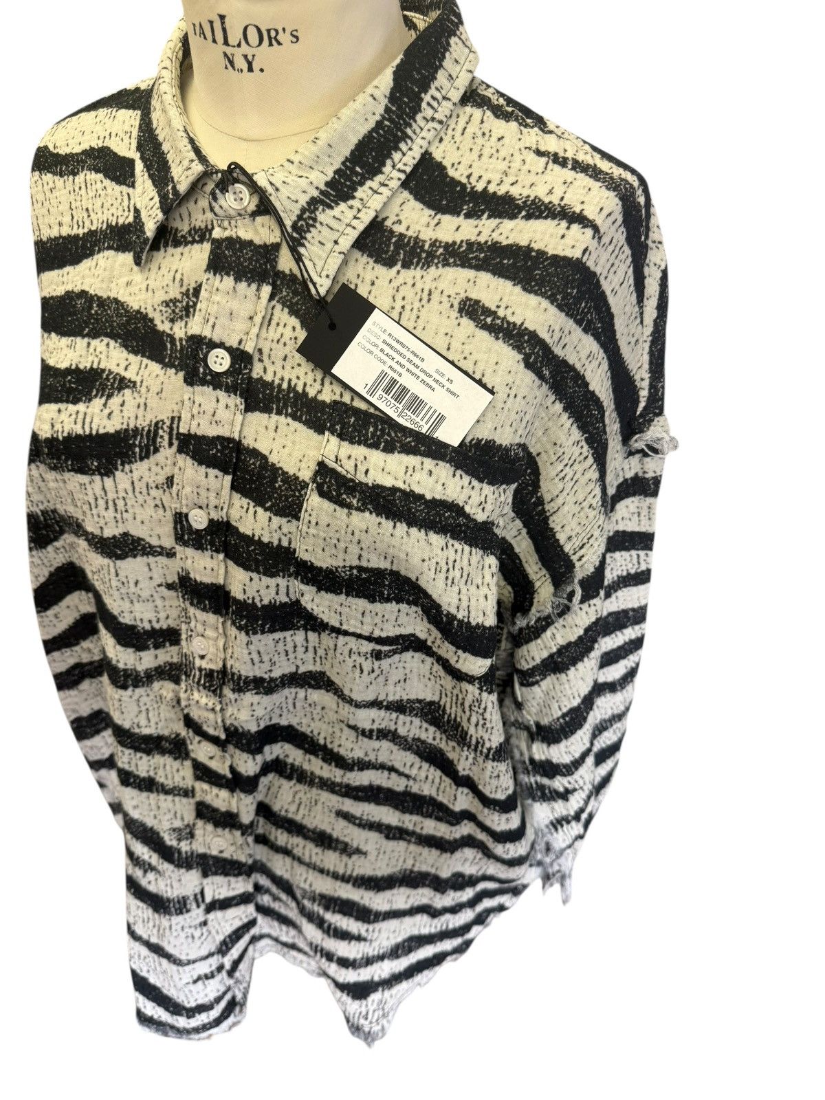 R13 SHREDDED SEAM DROP NECK SHIRT